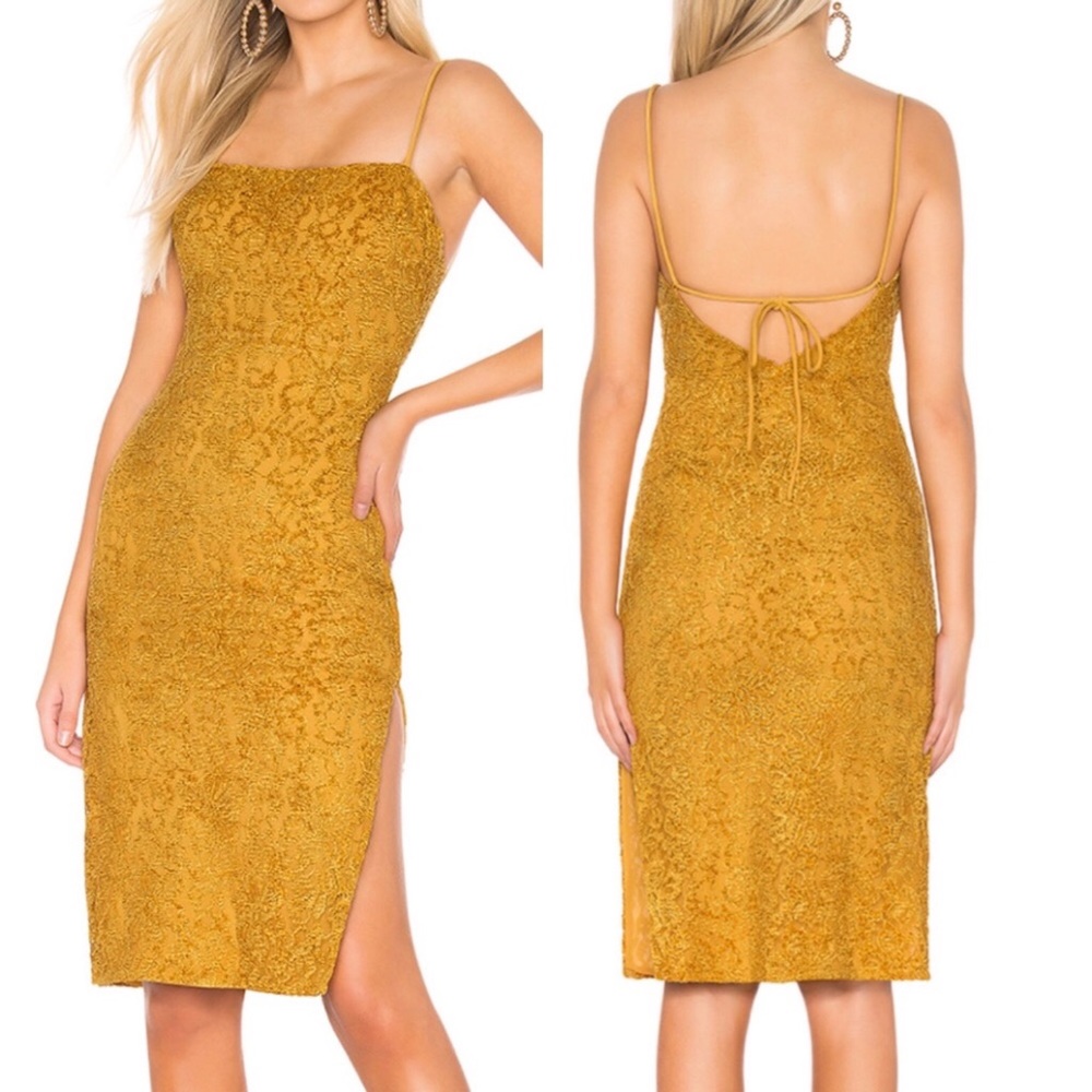 PRIVACY PLEASE Hesperia Midi Lace Dress Gold Sz Medium